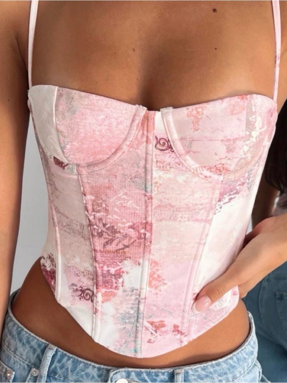 White Fox Boutique Pink Printed Bustier Corset Top